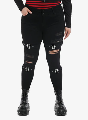 Black Ultra Hi-Rise Buckle Girls Super Skinny Jeans Plus