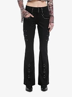 Black Stud D-ring Flare Pants