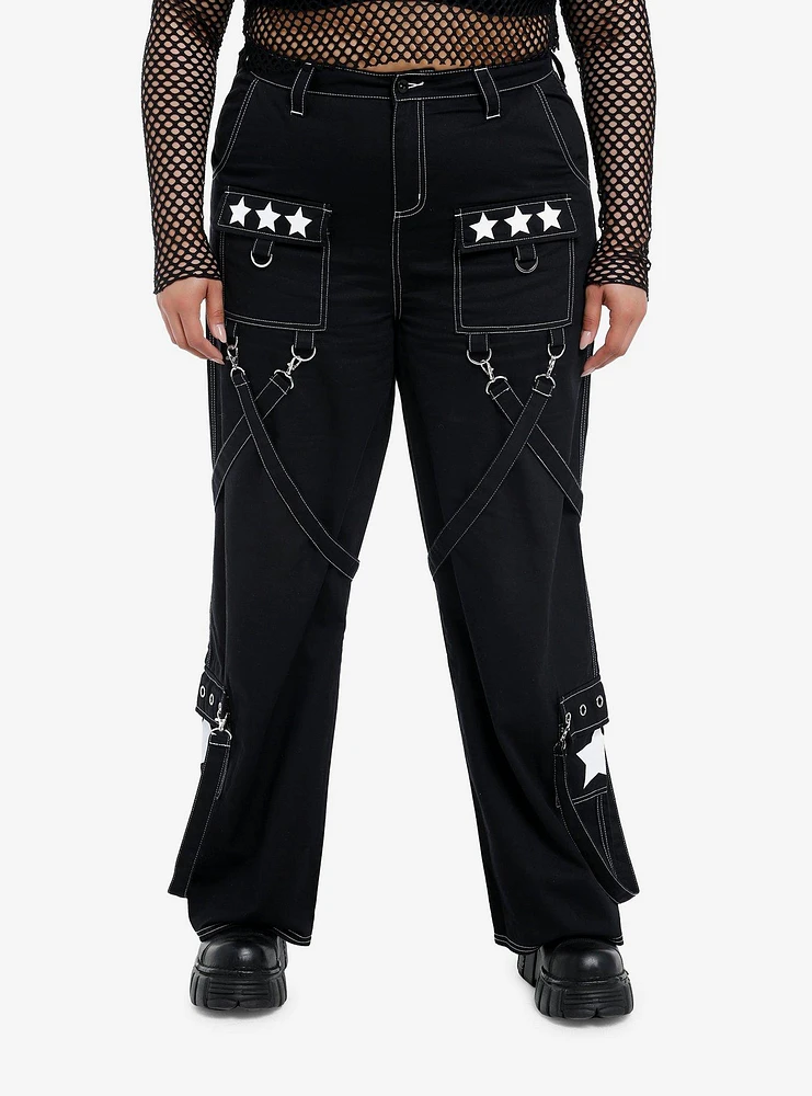 Black Stars & Straps Girls Skate Pants Plus