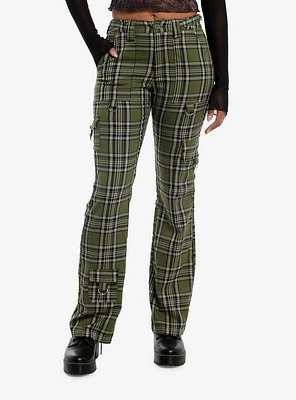 Thorn & Fable Green Plaid Hardware Girls Flare Pants