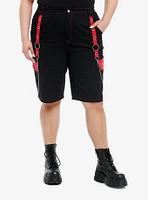 Social Collision Black & Red Grommet Chain Carpenter Shorts Plus