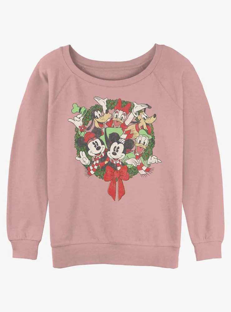 Disney Mickey Mouse & Friends Christmas Wreath Girls Slouchy Sweatshirt