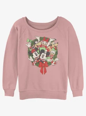 Disney Mickey Mouse & Friends Christmas Wreath Girls Slouchy Sweatshirt