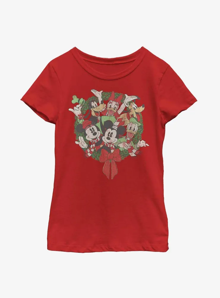 Disney Mickey Mouse & Friends Christmas Wreath Youth Girls T-Shirt