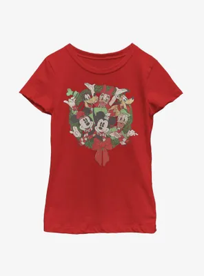 Disney Mickey Mouse & Friends Christmas Wreath Youth Girls T-Shirt