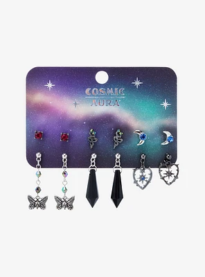 Cosmic Aura Witchy Moth Crystal Snake Earring Set