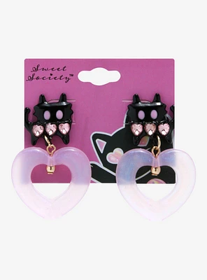 Sweet Society Black Cat Acrylic Heart Earrings