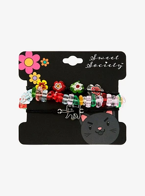 Sweet Society Cat Flower Bead Bracelet Set