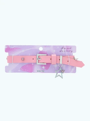 Sweet Society® Pink Buckle Spike Star Choker