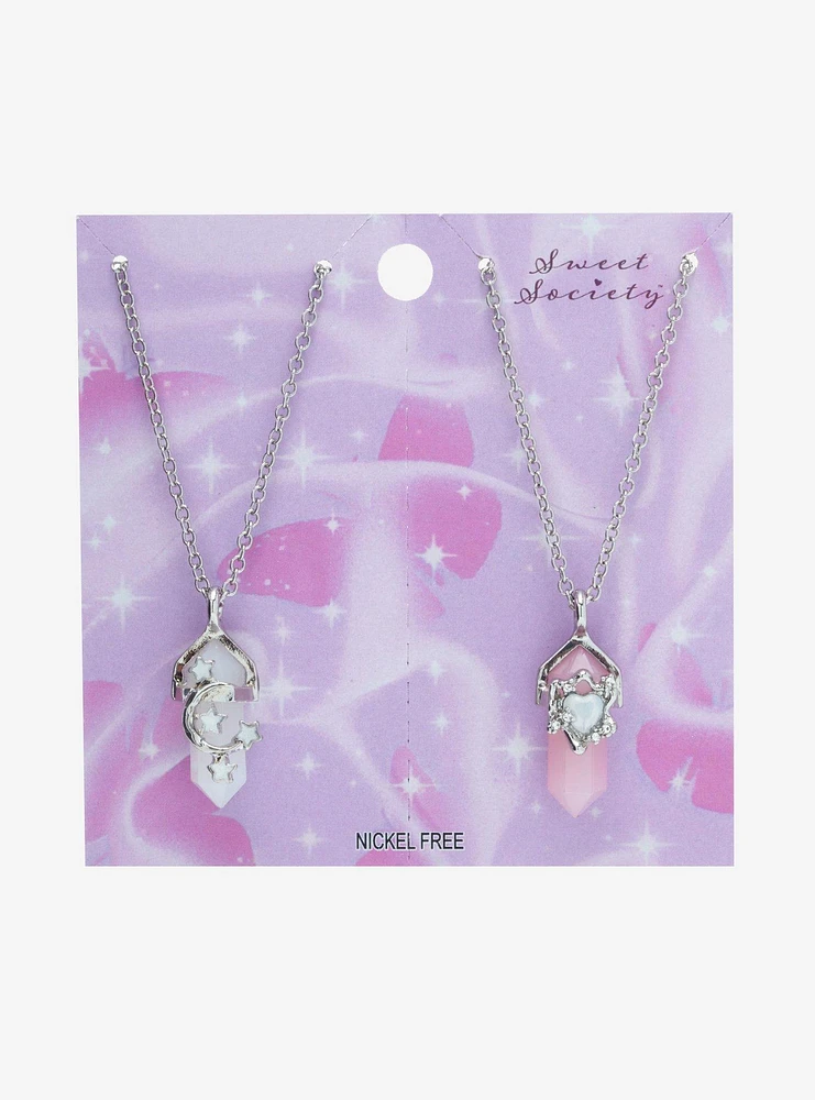 Sweet Society® Heart & Moon Crystal Best Friend Necklace Set