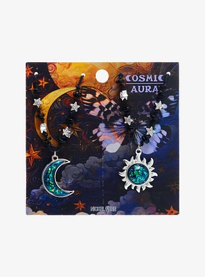 Cosmic Aura Blue Speckled Moon & Sun Best Friend Necklace Set