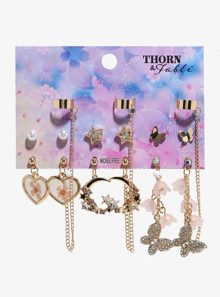 Thorn & Fable Celestial Sakura Cuff Earring Set