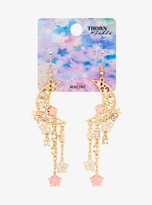 Thorn & Fable Cherry Blossom Ornate Moon Earrings