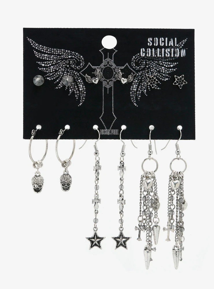 Social Collision Skull Spike Star Earring Set