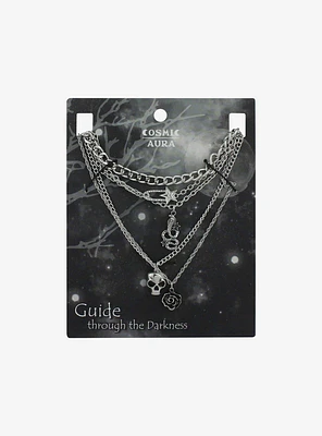 Cosmic Aura Witchy Skull Snake Necklace Set