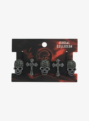 Social Collision Rhinestone Skull & Cross Cuff Bracelet