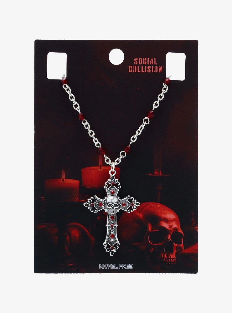 Social Collision Skull Gothic Red Cross Necklace