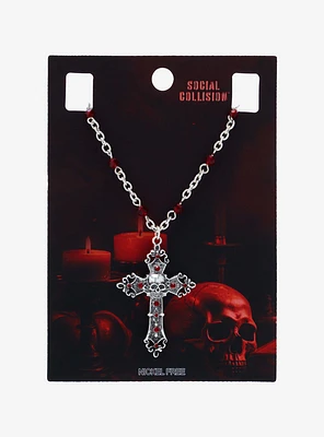 Social Collision Skull Gothic Red Cross Necklace