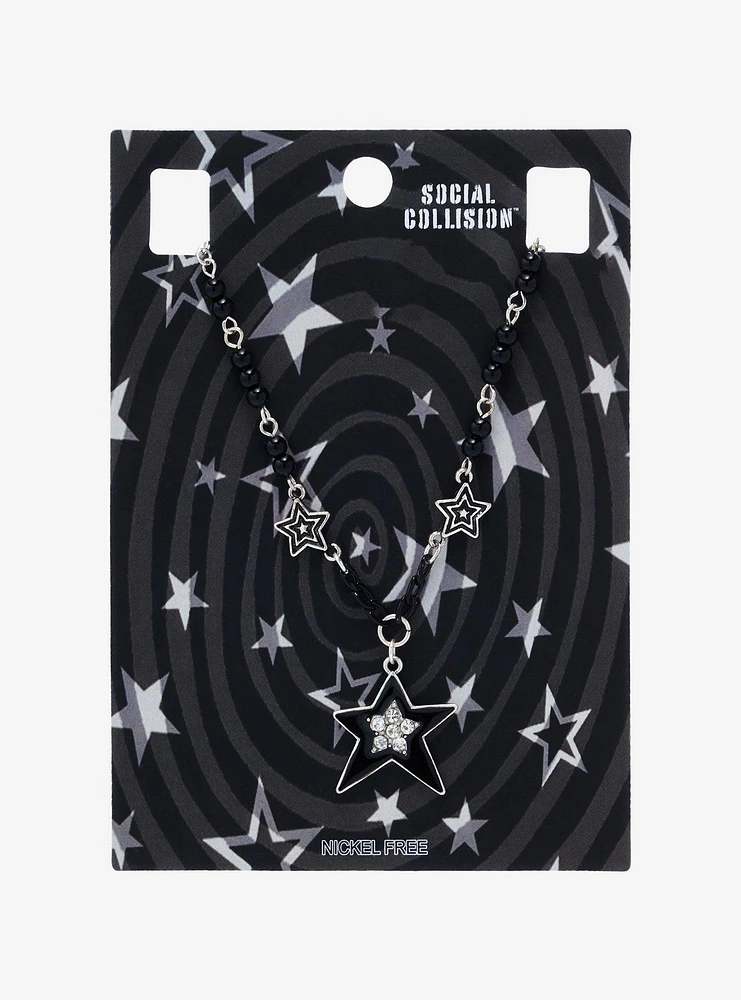 Social Collision Black Star Bead Necklace