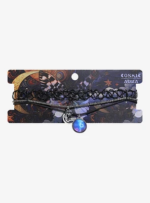 Cosmic Aura Blue Orb Moon Tattoo Choker Necklace Set