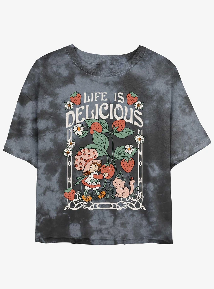 Strawberry Shortcake & Custard Life Is Delicious Girls Tie-Dye Crop T-Shirt