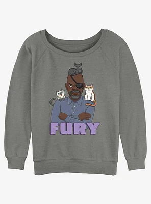 Marvel The Marvels Nick Fury Cats Girls Slouchy Sweatshirt
