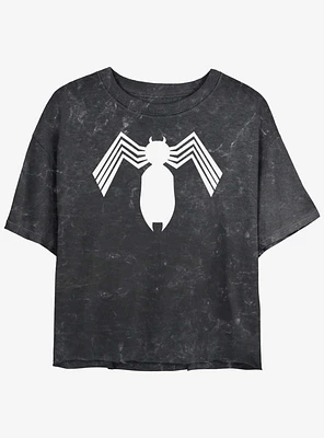 Marvel Spider-Man Symbiote Logo Girls Mineral Wash Crop T-Shirt