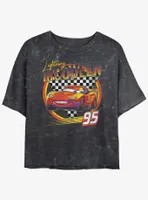 Disney Pixar Cars Lightning McQueen Vintage Womens Mineral Wash Crop T-Shirt