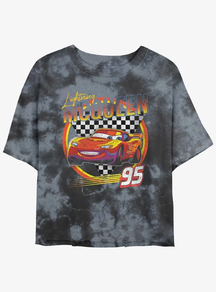 Disney Pixar Cars Lightning McQueen Vintage Womens Tie-Dye Crop T-Shirt