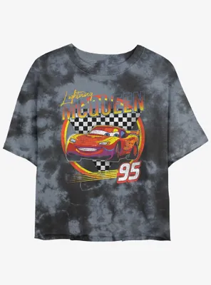 Disney Pixar Cars Lightning McQueen Vintage Womens Tie-Dye Crop T-Shirt