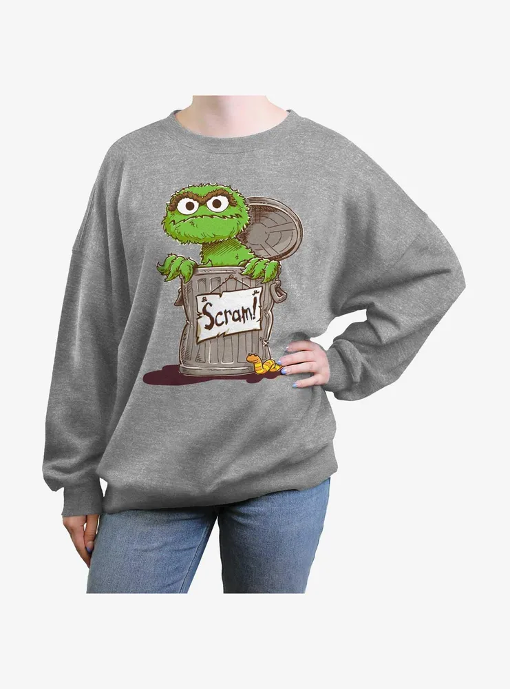 Sesame Street Oscar Scram Sign Womens Oversized Sweatshirt