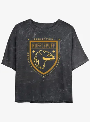 Harry Potter Hufflepuff House Crest Womens Mineral Wash Crop T-Shirt