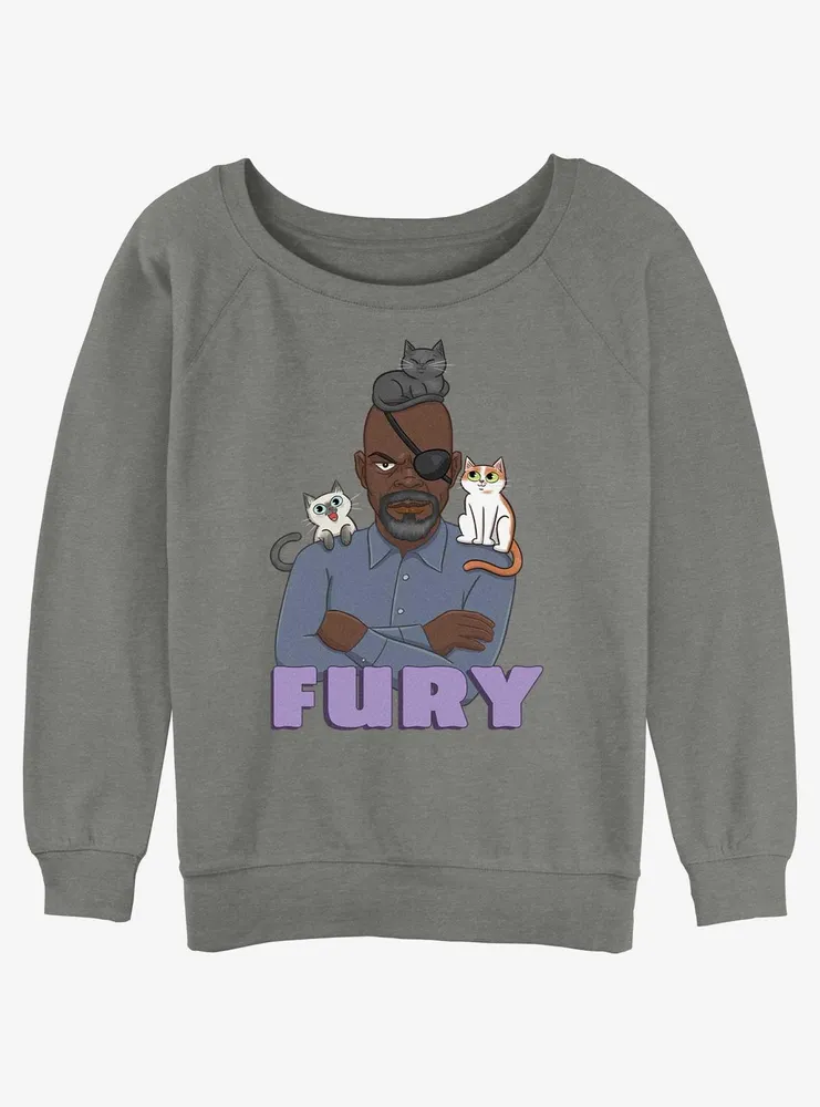 Marvel The Marvels Nick Fury Cats Womens Slouchy Sweatshirt