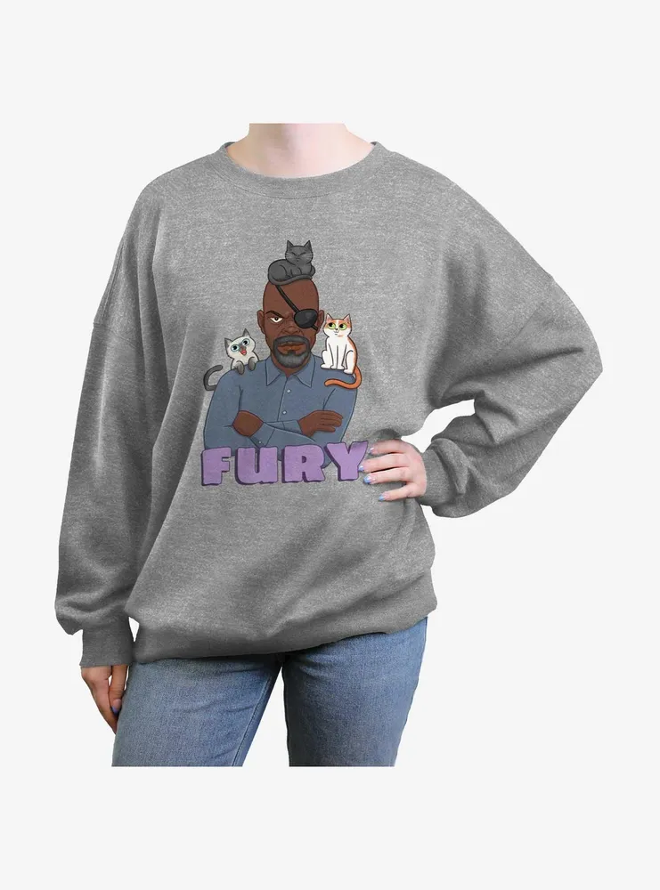 Marvel The Marvels Nick Fury Cats Womens Oversized Sweatshirt