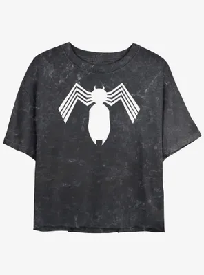 Marvel Spider-Man Symbiote Logo Womens Mineral Wash Crop T-Shirt