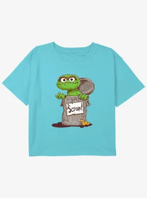 Sesame Street Oscar Scram Sign Youth Girls Boxy Crop T-Shirt