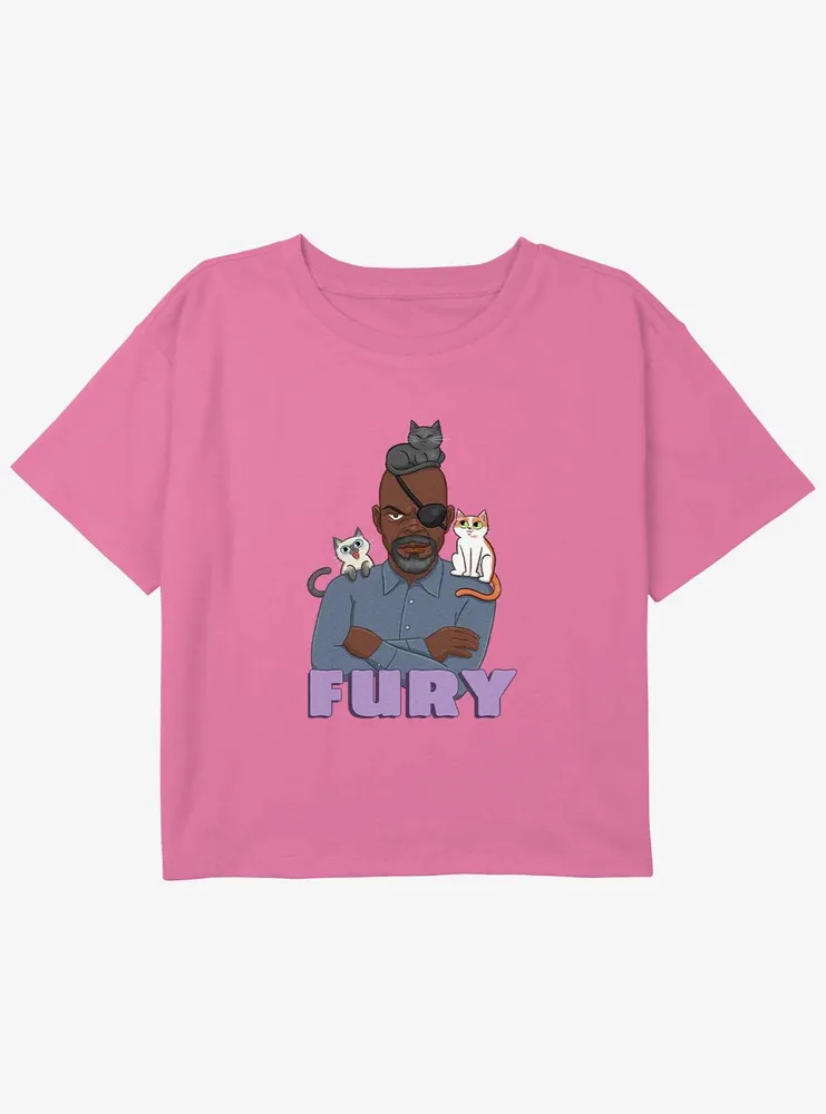 Marvel The Marvels Nick Fury Cats Youth Girls Boxy Crop T-Shirt