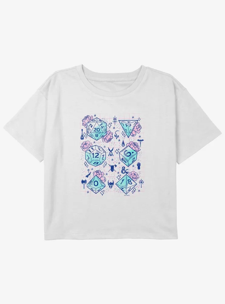 Dungeons & Dragons Floral Dice Youth Girls Boxy Crop T-Shirt