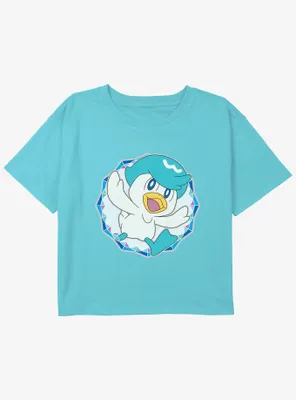 Pokemon Quaxly Badge Youth Girls Boxy Crop T-Shirt