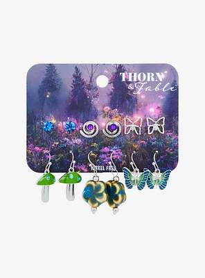 Thorn & Fable Mushroom Butterfly Gem Earring Set