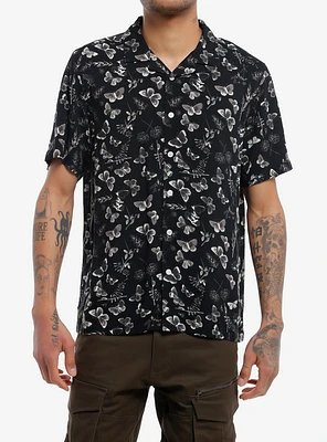 Social Collision Dark Butterfly Woven Button-Up
