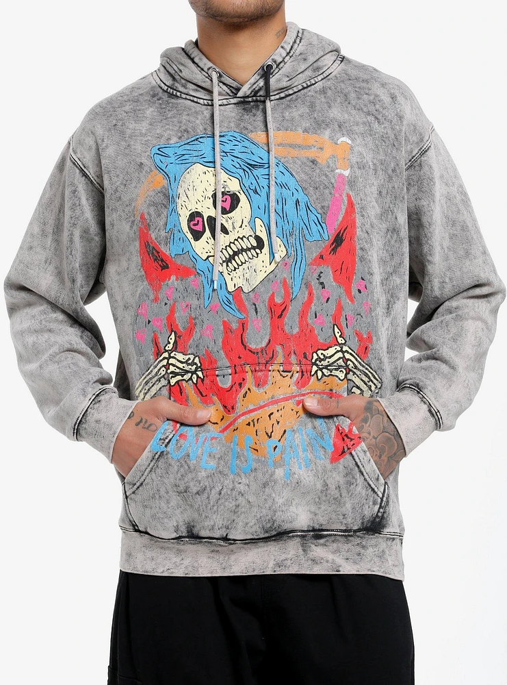 Love Is Pain Grim Reaper Acid Wash Hoodie