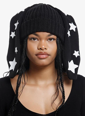 Black & Star Bunny Ear Beanie