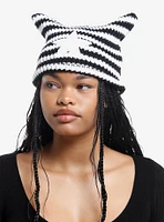 Black & White Stripe Star Ear Beanie