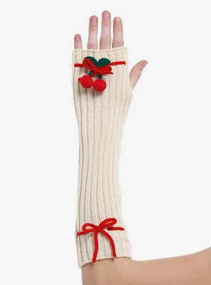 Cream 3D Cherry Ribbon Arm Warmers