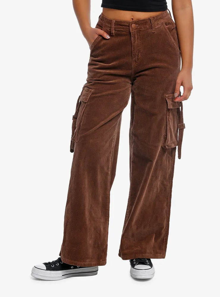 Hot Topic Brown Corduroy Wide Leg Girls Cargo Pants
