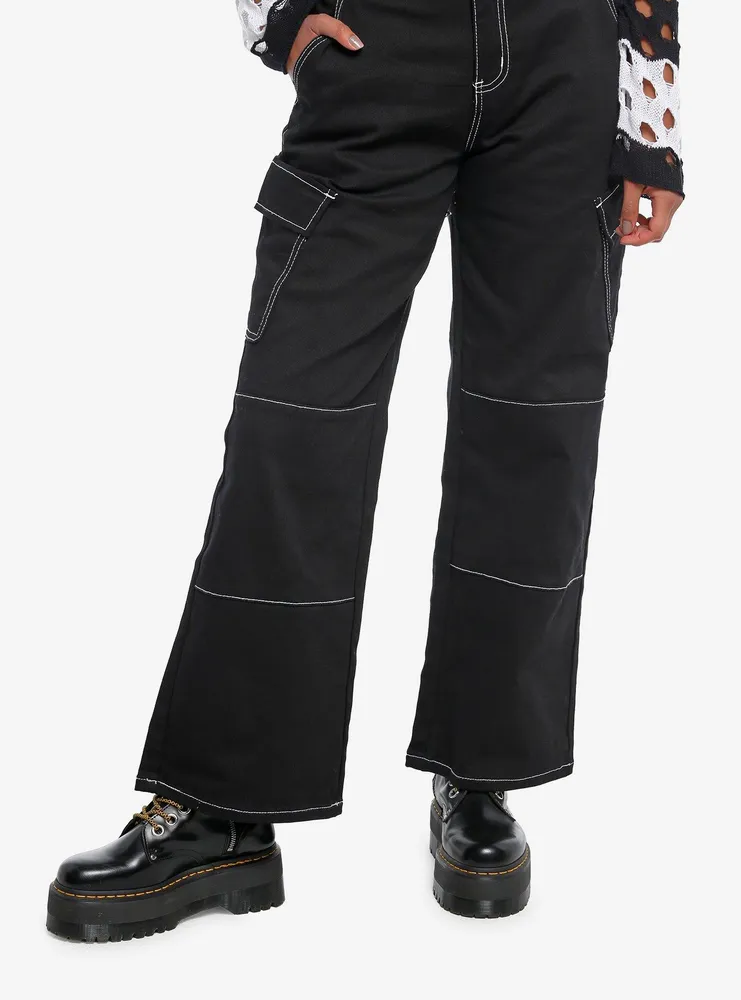 Hot Topic Black & White Contrast Stitch Cargo Pants