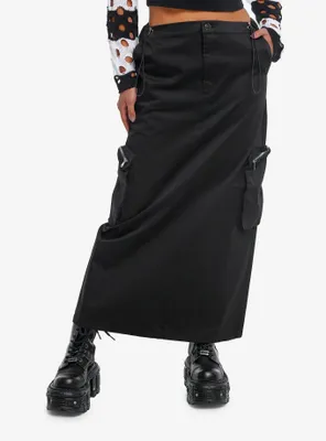 Black Side Toggle Cargo Pocket Maxi Skirt