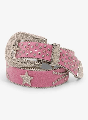 Fuzzy Pink Rhinestone Western Belt