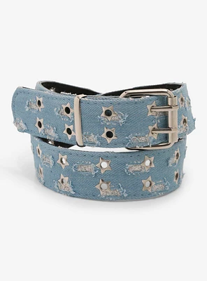 Star Grommet Distressed Denim Belt